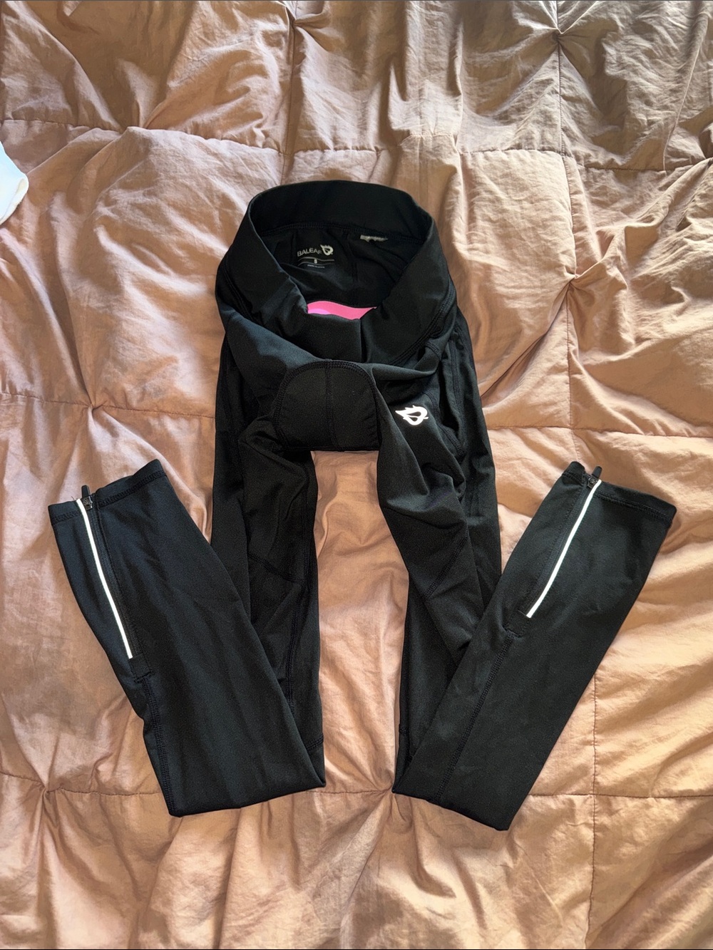 Baleaf Black womens Cycling Leggings with Pink Waistband Accent